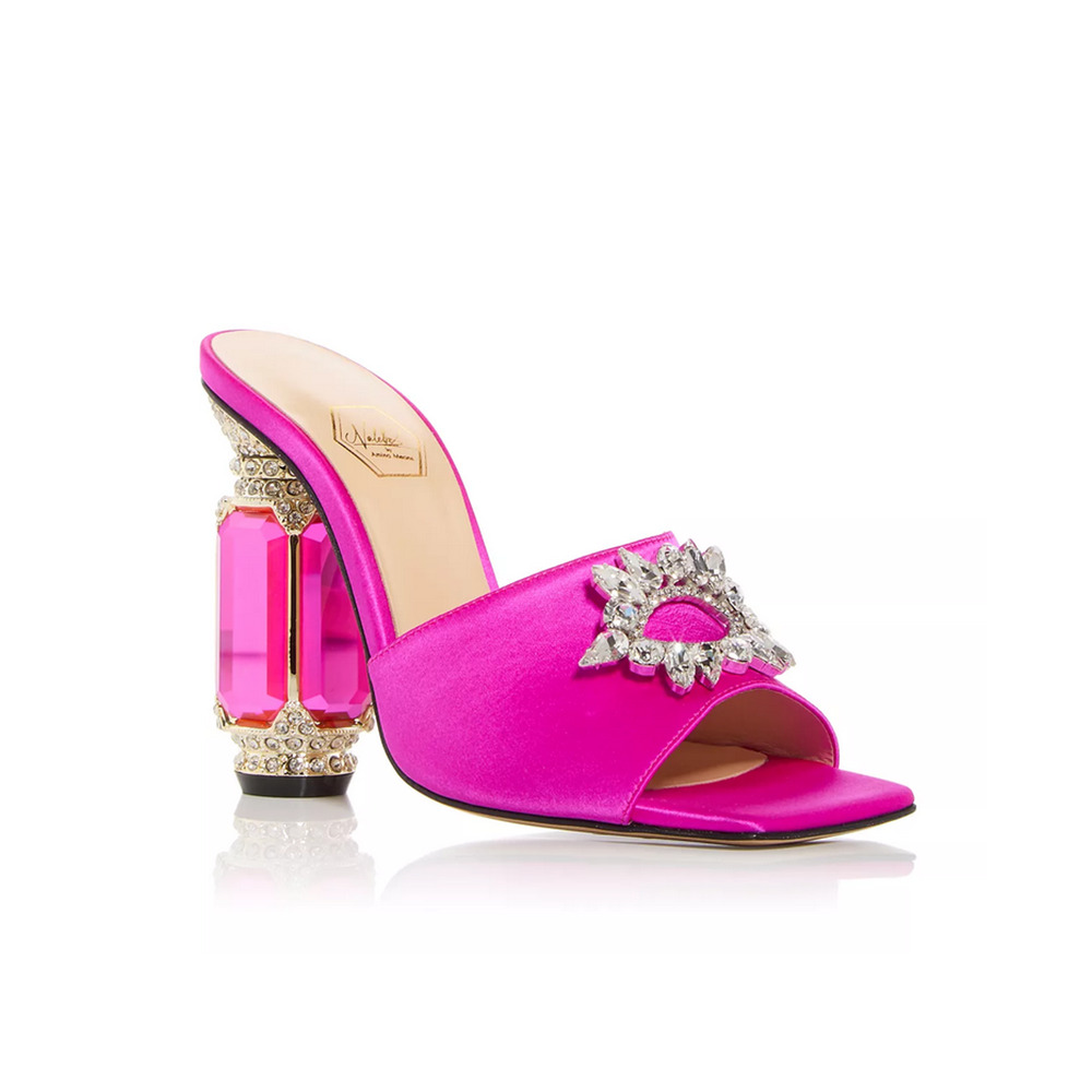 Nalebe Women Aurum Embellished High Heel Slide Sandals Magenta Size 38.5EU